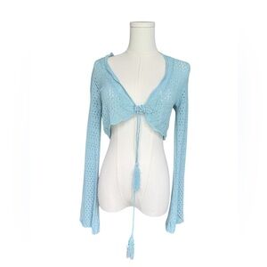 More to Come baby blue knit tie front cardigan size XS